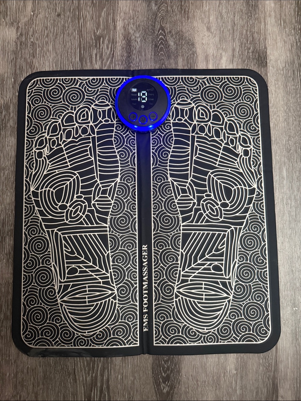 EMS Foot Massager Pad with Blue Control Panel - Portable Foot Stimulator.